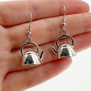 Silver Teapot Dangle Earrings